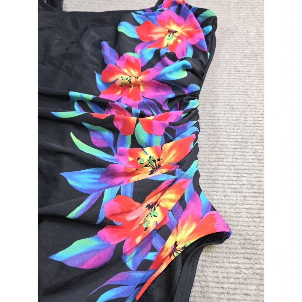 Kirkland Signature By Miraclesuit Women's Swim Bathing Suit Black  Floral Sz 6